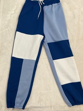 SHEIN Blue & White Colorblock Track Joggers